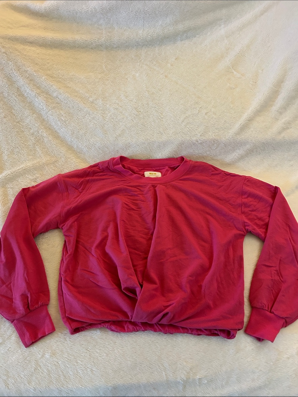 Anthropologie Bubblegum Pink Twist-Hem Crewneck Sweatshirt